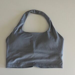 Gray Halter Crop workout top, ruched back